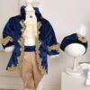 Costum De Botez Catifea Cu Redingota Fabrizio Albastru