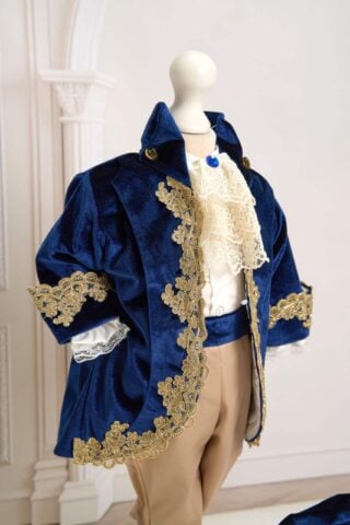 Costum De Botez Catifea Cu Redingota Fabrizio Albastru