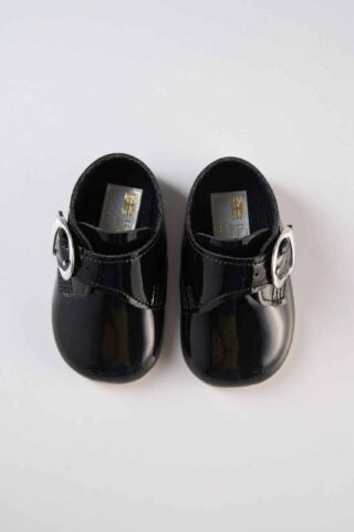 Pantofi Botez Baieti Albi Cu Catarama Negru 2