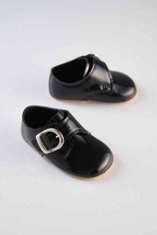 Pantofi Botez Baieti Albi Cu Catarama Negru