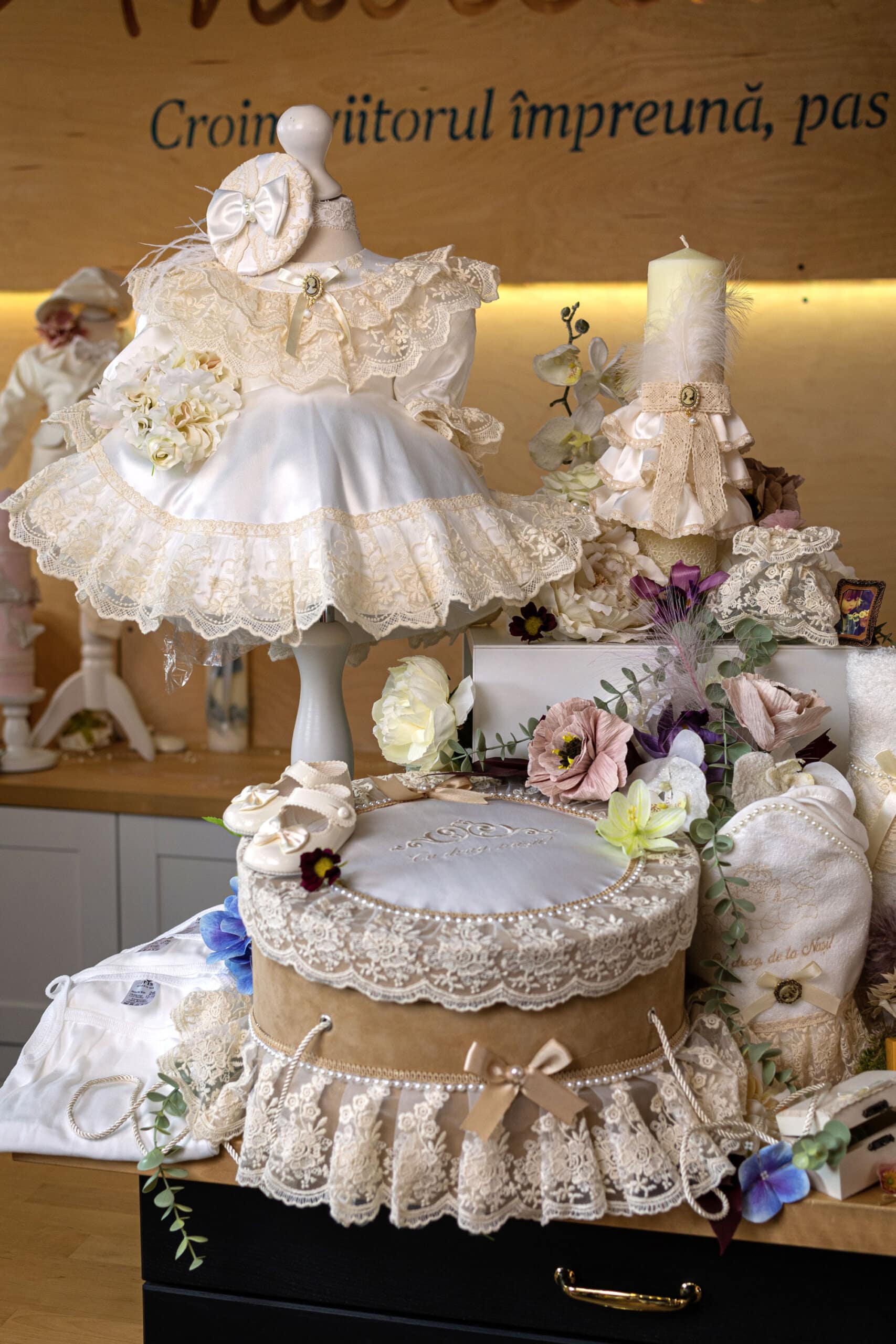 Set complet botez (trusou) - Catherine - ivoire - mânecă lungă 2 Set complet botez (trusou) - Catherine - ivoire - mânecă lungă - imagine 2