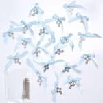 Cruciulițe botez cu fundiță colorată din satin