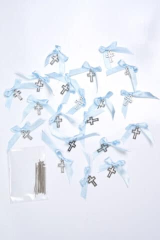 Cruciulițe botez cu fundiță colorată din satin