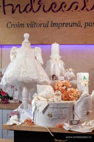 Set complet botez (trusou) - Caroline - ivoire (mânecă lungă)
