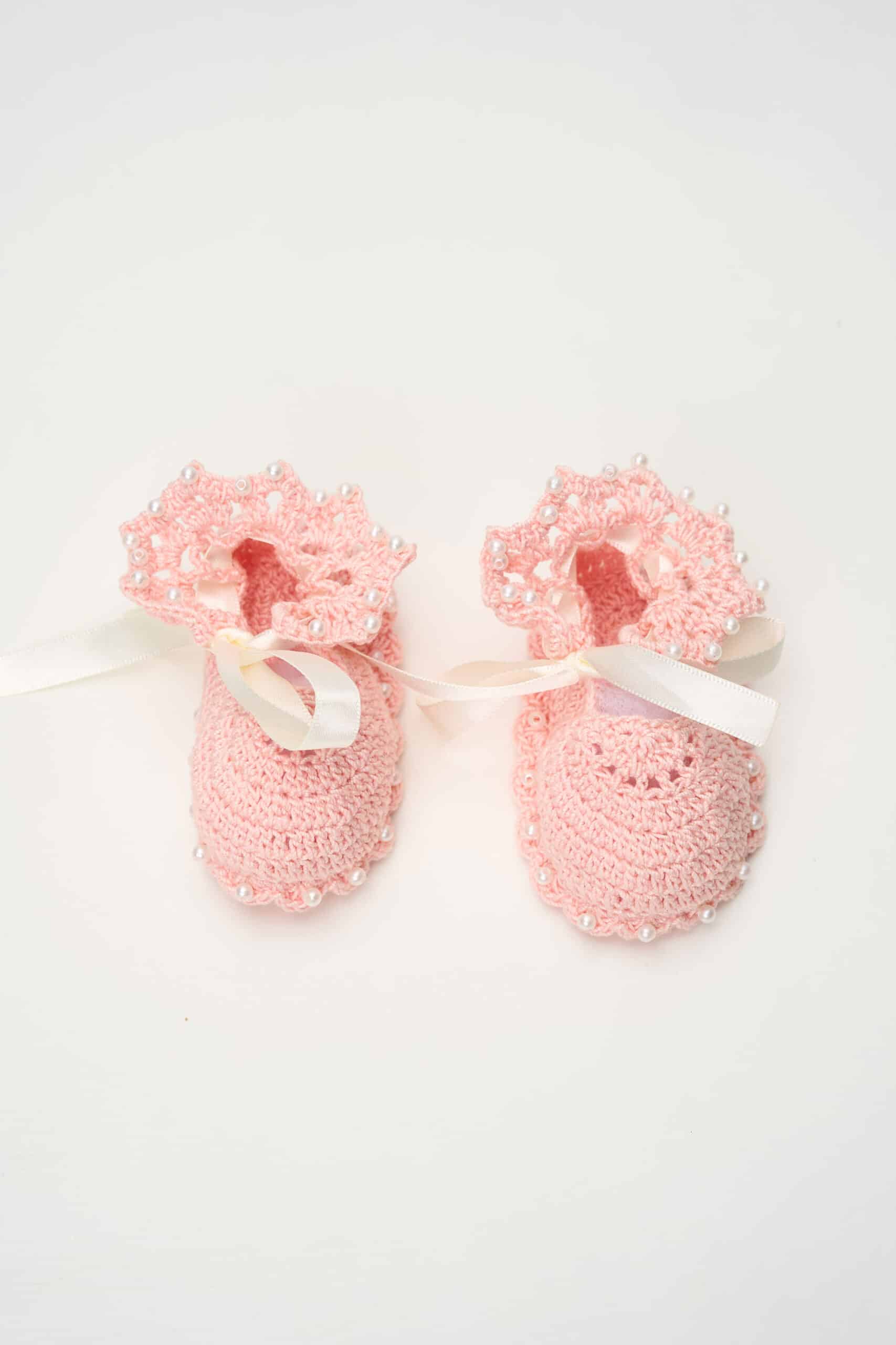 Botoșei croșetați handmade Biscuite - roz 3 Botoșei croșetați handmade Biscuite - roz - imagine 3