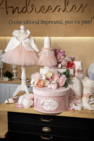 Set complet botez (trusou) - Rose-barbie (mânecă lungă)