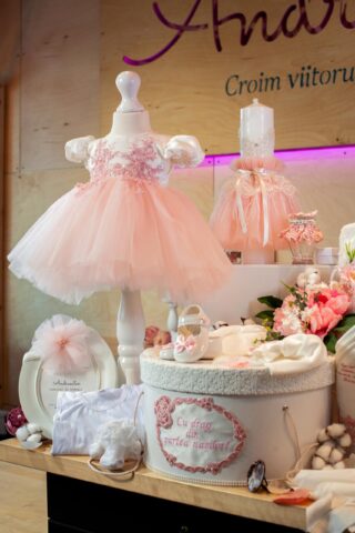 Set complet botez (trusou) - Rose Barbie - roz (mânecă scurtă)