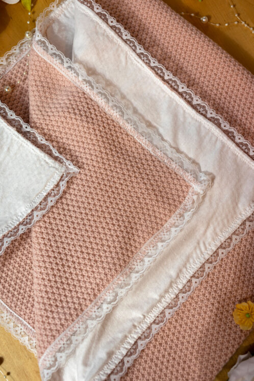 Păturică Tricotată dublată cu bumbac - Roz Vintage - imagine 4