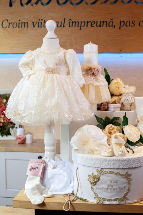 Set complet botez (trusou) - Miss Coco - bej (mânecă lungă) - imagine 3