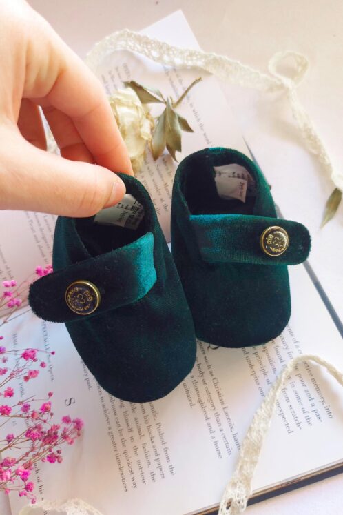Botoșei catifea handmade - verde - imagine 3