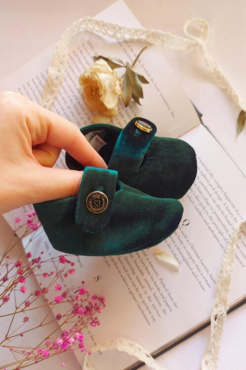 Botoșei catifea handmade - verde - imagine 4
