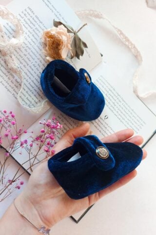 Botoșei catifea handmade - bleumarin