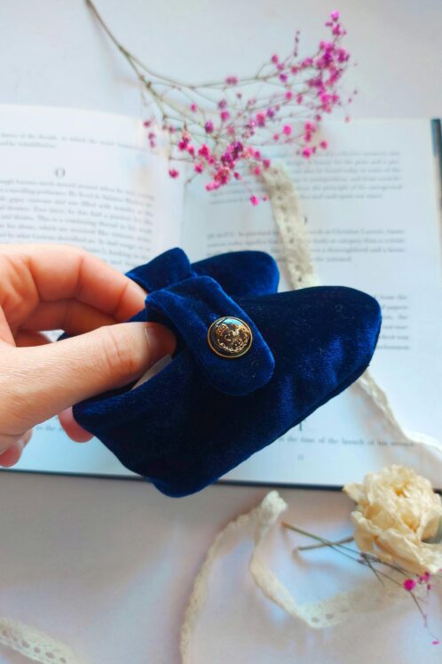 Botoșei catifea handmade - bleumarin - imagine 2
