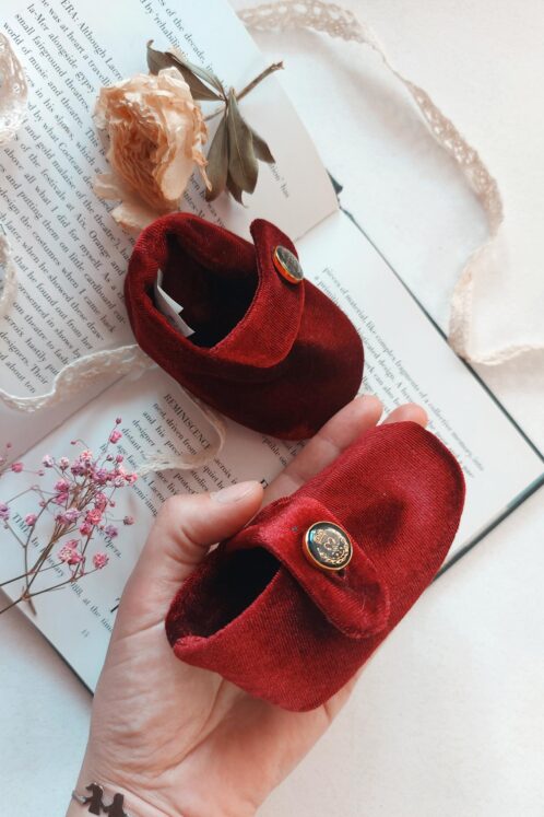 Botoșei catifea handmade - burgundy - imagine 2