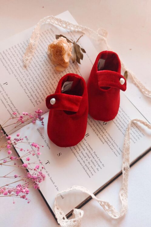 Botoșei catifea handmade - roșu - imagine 2