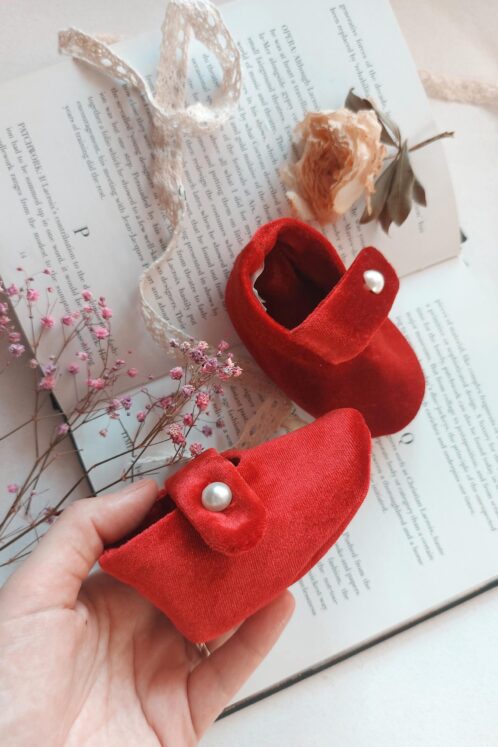 Botoșei catifea handmade - roșu - imagine 3