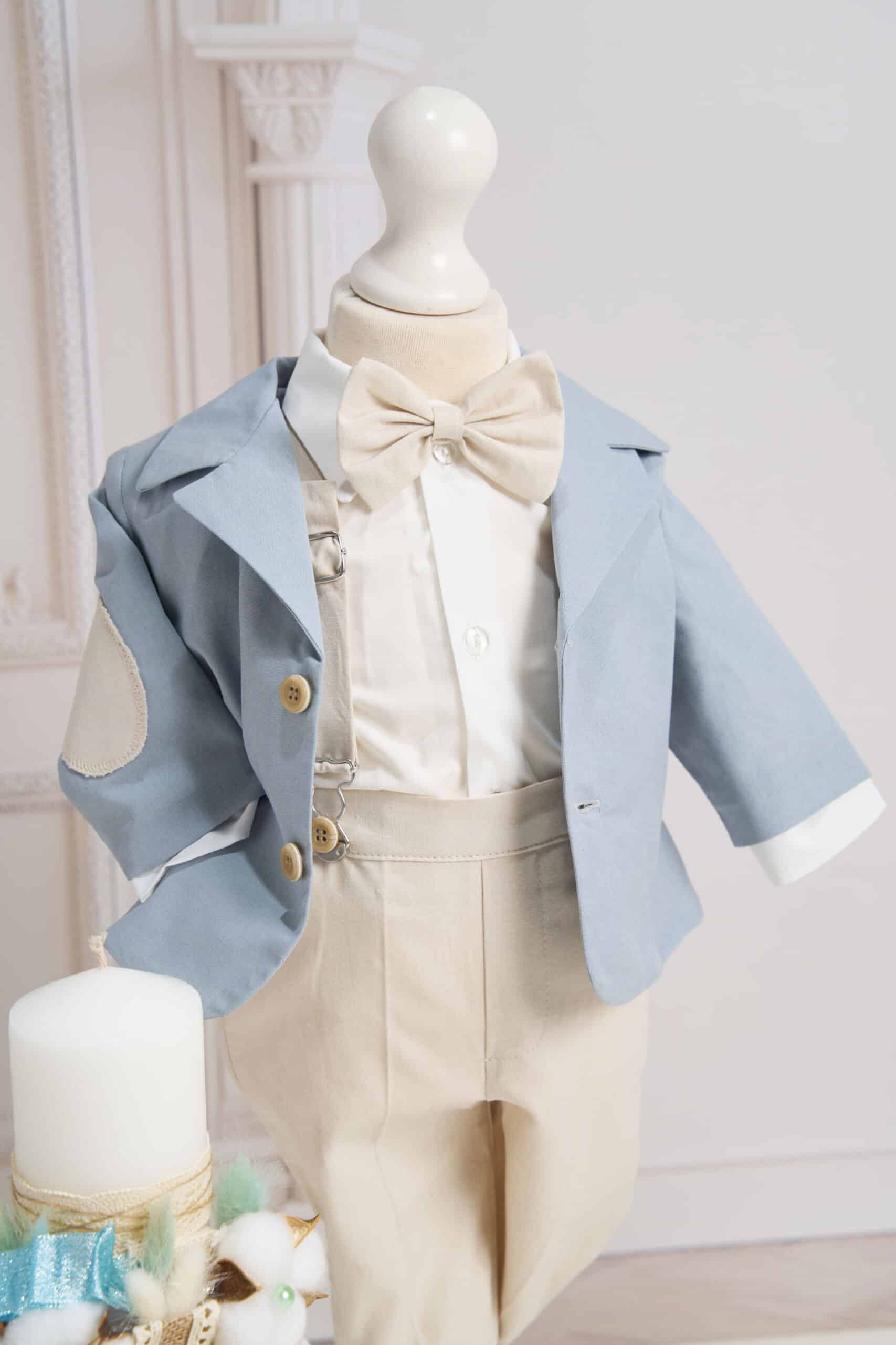 Costum de botez Romeo - gri bleu 4 Costum de botez Romeo - gri bleu - imagine 4