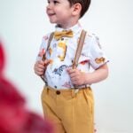 Costum Baieti Elegant Vara Cu Bretele Galben Bdami14 Glb