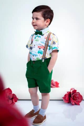 Costum Baieti Elegant Vara Cu Bretele Verde Bdami14