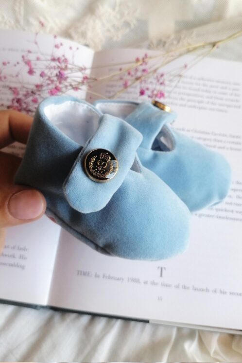 Botoșei catifea handmade - bleu - imagine 3
