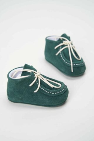 Mocasini Botez Bebelus Piele Intoarsa Verde 2