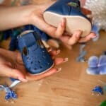 Pantofi T-bar din piele naturală - bleumarin