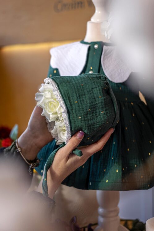 Rochie cu guler Petale alb - verde - imagine 5