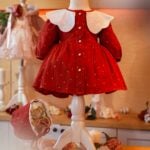 Rochie cu guler Petale alb - cărămiziu