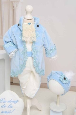 Costum De Botez Catifea Cu Redingota Fabrizio Bleu