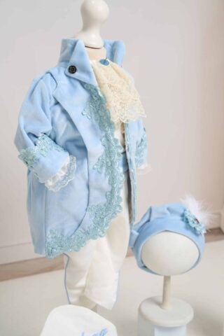 Costum De Botez Catifea Cu Redingota Fabrizio Bleu