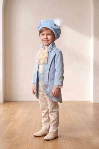 Costum De Botez Catifea Cu Redingota Fabrizio Bleu