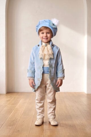 Costum De Botez Catifea Cu Redingota Fabrizio Bleu