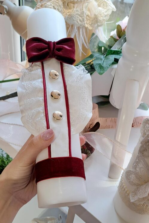 Lumânare botez A9 - jabou burgundy