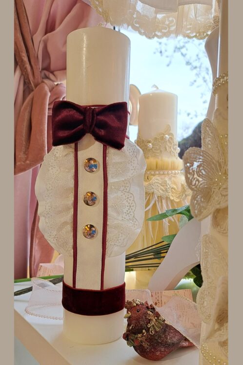 Lumânare botez A9 - jabou burgundy - imagine 2