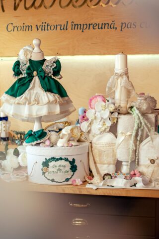 Set complet botez (trusou) - Emily - verde - mânecă scurtă