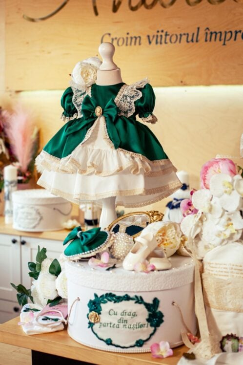 Set complet botez (trusou) - Emily - verde - mânecă scurtă - imagine 2