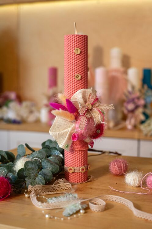 Lumânare A12 Cotton Candy - ceară naturală roz - imagine 2