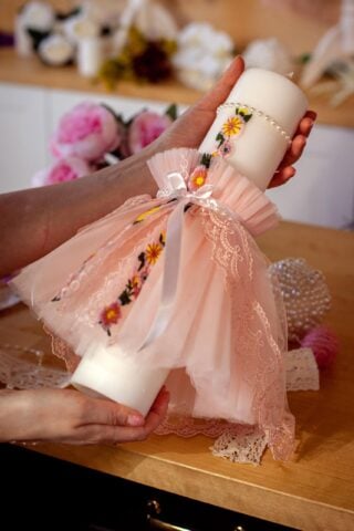 Lumânare botez Romanița - roz