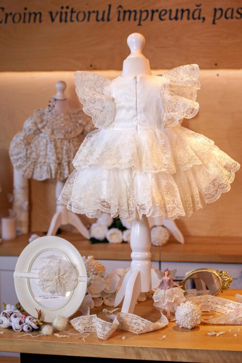 Rochiță Claire - volane vintage - ivoire - mânecă scurtă - imagine 7