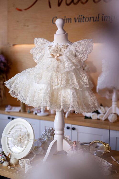 Rochiță Claire - volane vintage - ivoire - mânecă scurtă - imagine 5