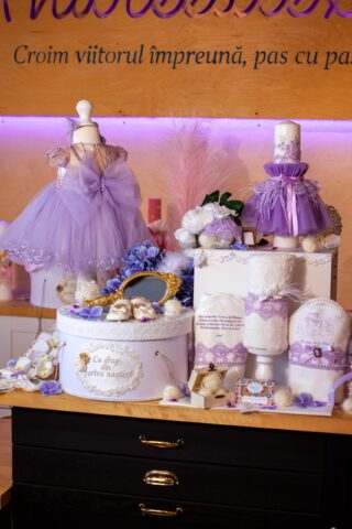 Set complet botez (trusou) - Arabella - lila (mânecă scurtă)