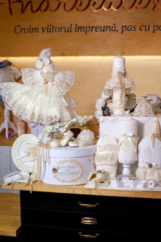 Set complet botez (trusou) - Claire - ivoire - mânecă scurtă