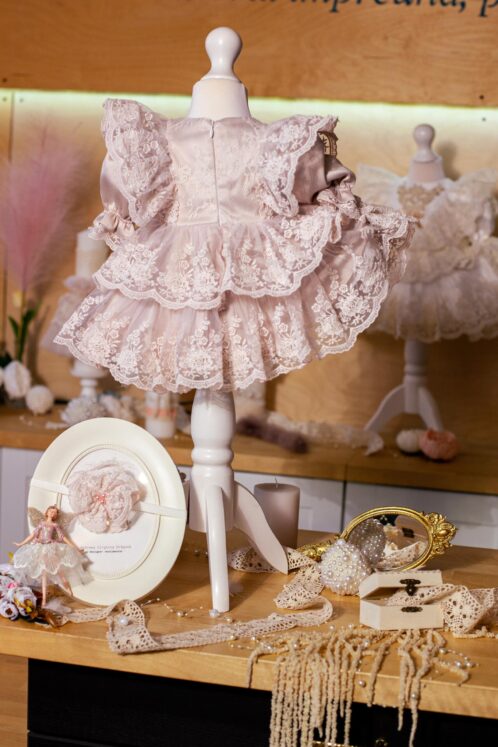 Rochiță Claire - roz - volane vintage - mânecă 3/4 - imagine 5