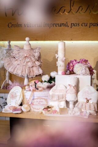 Set complet botez (trusou) - Claire - roz - mânecă 3/4