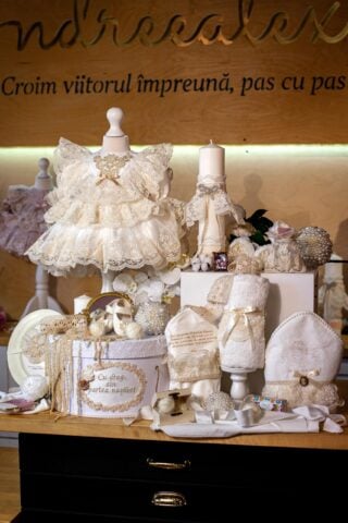 Set complet botez (trusou) - Claire - ivoire - mânecă 3/4