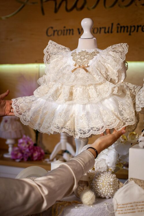 Set complet botez (trusou) - Claire - ivoire - mânecă 3/4 - imagine 14