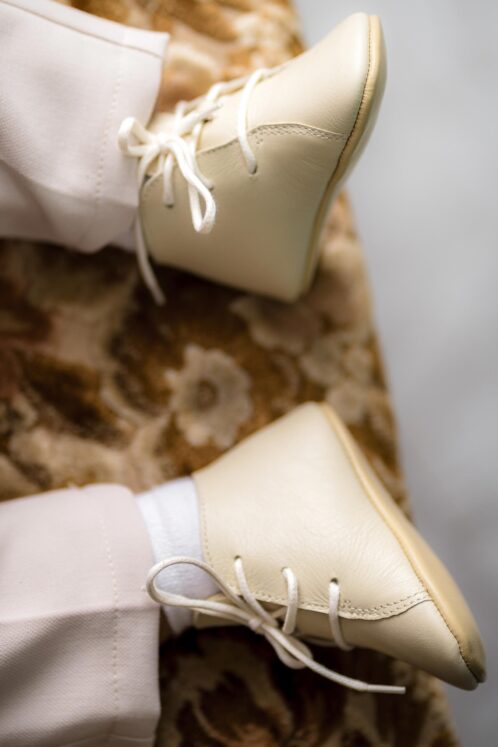 Pantof botez piele naturală - crem