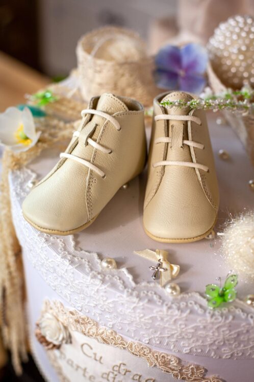 Pantof botez piele naturală - crem - imagine 3