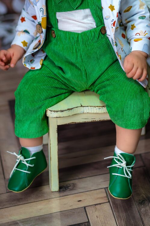Pantof botez piele naturală - verde