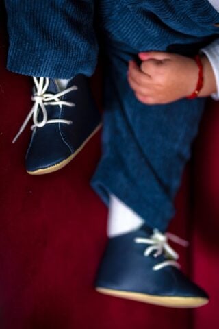 Pantof botez piele naturală - bleumarin